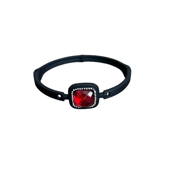 Matte Black & Faux Ruby Red Acrylic Gem Clasp Bracelet from Stephan & Co. - Picture 1 of 12